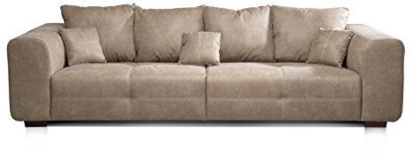 CAVADORE Big Sofa Mavericco / XXL Love Seat im modernen Design in Lederoptik / Inklusive Rückenkissen und Zierkissen / 287 x 69 x 108 cm (BxHxT) / Mikrofaser Beige