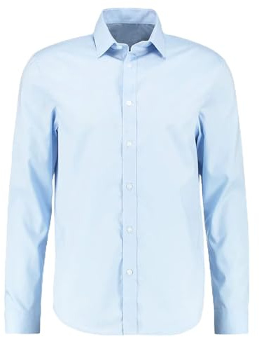 Camisa de Hombre Slim Fit de algodón Celeste Elegante sastrería Ajustada clásica Manga Larga S M L XL XXL Azul Celeste XXL