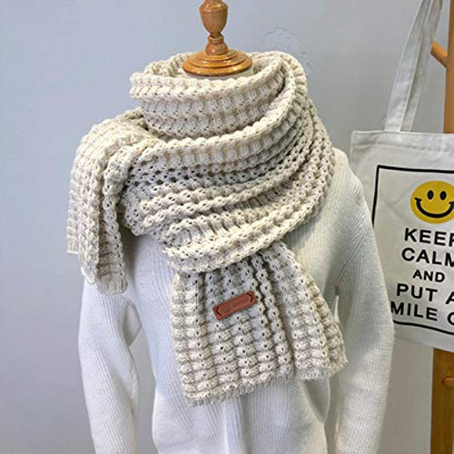 UKKD écharpe Écharpe Tricotée Hiver Foulards Femmes Foulards Longues Folles Vintage Grosse Écharpe Molle Chaude Pashmina Épaissie Laine,Beige