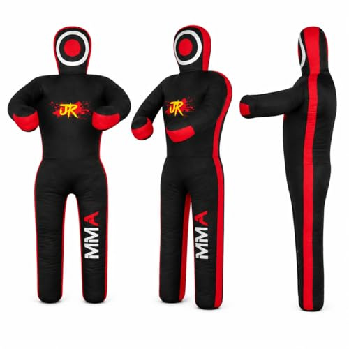 MMA Practice Dummy (Standing Position) for Boxing, Fighting, Throwing, Grappling, Karate, jiu-Jitsu, Wrestling Training - UNFILLED (Black Red, 59 (Inches))