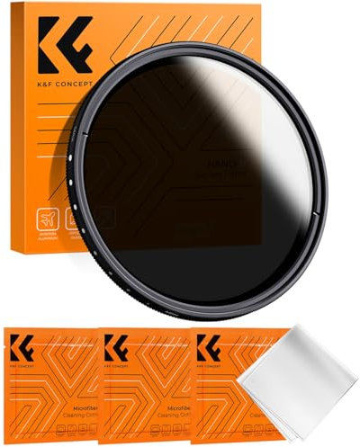 K&F CONCEPT 55mm ND Filter Variabler Graufilter ND2-ND400 (1-9 Blendenstufen) mit DREI Reinigungstücher für Landschaftsfotografie（Nano-Basic Serie）