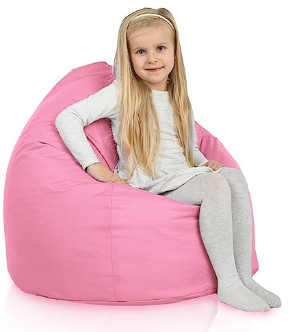 Italpouf Puff Pera L Infantil, Interior y Exterior, Relleno Perlas Poliestireno, Funda Extraíble, Impermeable, Certificado, Rosa Claro, 90x77 cm