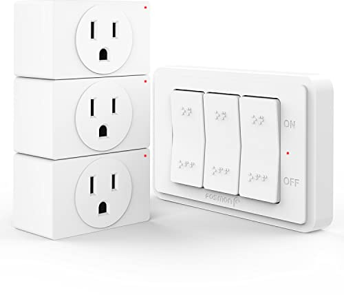 Fosmon Wireless Remote Control Outlet Plug Indoor, Battery Operated Light Switch with Braille On/Off Mark, for Lights, Christmas Tree, No Interference, 15A/1875W, No Wiring & Expandable - 3 Pack