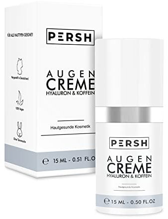 PERSH Augencreme - Power-Kombination aus Hyaluronsäure, Koffein & Dermochlorella D | Mindert Tränensäcke, hellt Augenringe auf | Vegan & ohne Tierversuche | 15ml