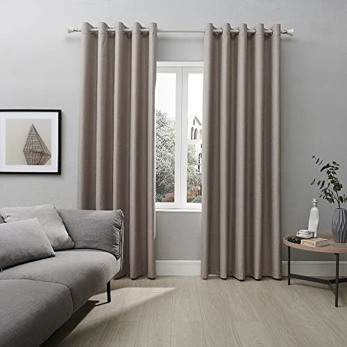 Coastline Textured Veiny Woven Thermal Blackout Eyelet Curtains (Beige, 46x72)