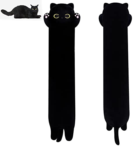 MUFEIRUO Long Chat en Peluche, Coussin Noir - Cadeau pour Noël et Fête d'Anniversaire, Doudou