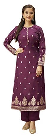 ETHNIC EMPORIUM Pure Viscosa Jaquard seda indio formal festivo recta Zari Kurti mujer kurta 7290, Púrpura, XXL