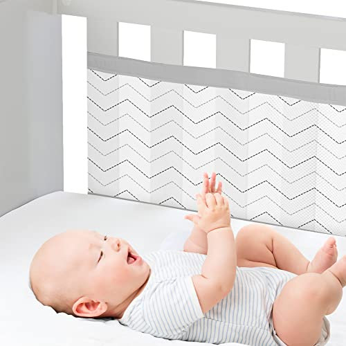 WYSWYG® Atmungsaktive Babybett Umrandungen für Sicherheit & Komfort, Premium Bettumrandung Babybett 70x140, Kinderbett Umrandung, Gitterbett Schutz, Baby Bettschlange Set, 30cm x 170cm -2 Stück