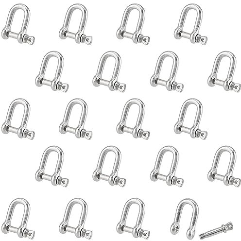 PUCSIQ Manille inox, Manille de levage, 20 manilles en forme de D M4 en acier inoxydable D 304 v4a - En acier inoxydable - Cordons de gréement - Câble métallique - Connecteur de chaîne en acier