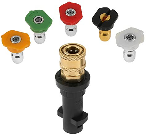 Hicello Raccord femelle à connexion rapide de 6,35 mm avec buse de pulvérisation pour nettoyeur haute pression, adaptateur à connexion rapide avec 5 buses de nettoyeur haute pression multi-degrés pour