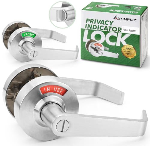 ANNFUZ Privacy Keyless Door Handle Lock with in-Use Vacant Indicator for Men/Women Restrooms,Commercial Grade,Vacancy Occupied Sign Bathroom Lever Door Lock,Perfect for Public Washrooms,Satin Nickel