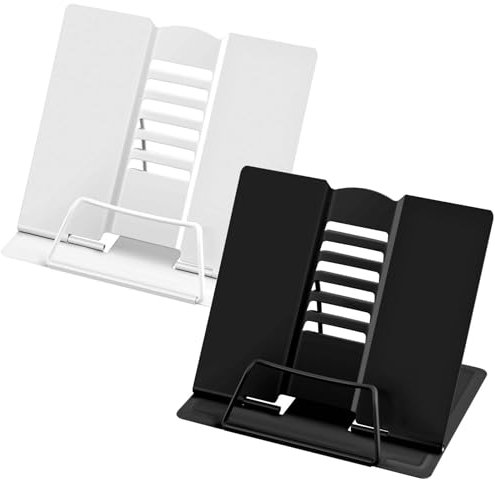 WuGU Leggio da Tavolo, 2 Pezzi Supporto Regolabile in Metallo per Libri, Ricette, Documenti, Musica, Cucina - 6 Posizioni Regolabili