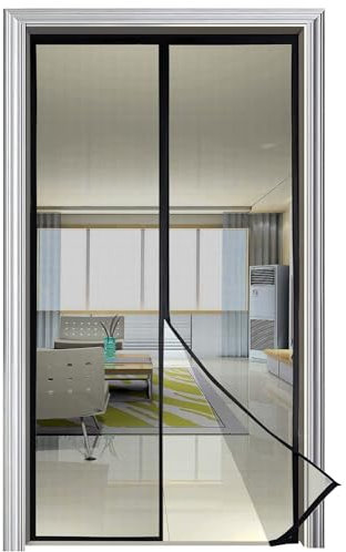 Magnet Fliegengitter für Balkontür 90x200cm Schwarz, Premium Insektenschutz Tür, Fliegenschutztür Terrassentür Selbstklebend Ohne Bohren