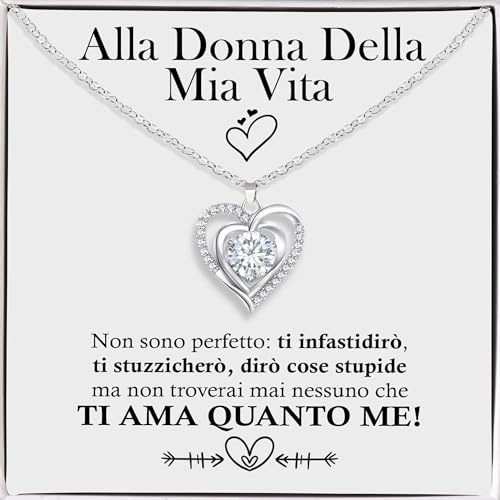 Bramart Collana Donna Alla Donna della Mia Vita con Zirconia Cubica e Finitura in Oro Argento, Idea Regalo per lei idee regali fidanzata - Cofanetto con DEDICA incluso (Alla Donna della mia Vita)