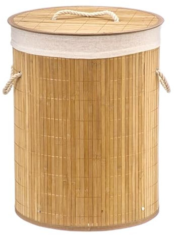 TIENDA EURASIA - Cesto Ropa Sucia con Tapa | Material de Bambú y Tela de Poliéster | Cesto Ropa Plegable | Medida 35 x 35 x 50 cm | Compacto | Gran Capacidad