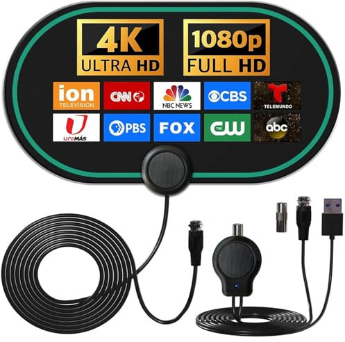 Delmkin Zimmerantenne für Fernseher 1080P HD TV Antenne Mächtig Digitaler Fernsehantenne mit Verstärker und 4.5m Koaxialkabel DVB T2 Antenne Empfänger