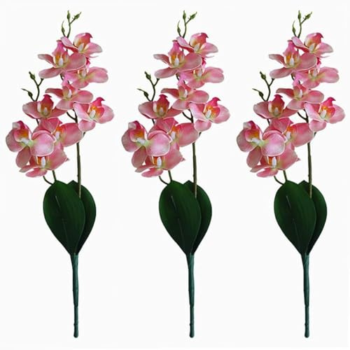 NatureMan 3 st konstgjorda phaleanopsis blommor falska orkidéer löv grenar 45 cm höga för hem bonsai trädgårdsdekoration (rosa)