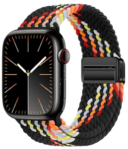 Nylon sport loop klockarmband kompatibla med Apple Watch Band Ultra 49 mm 45 mm 44 mm 42 mm 41 mm 40 mm 38 mm, mjukt flätat vävt magnetiskt låsrem för iWatch serie 8/7/6/5/4/3/2/1/SE, kvinnor män,