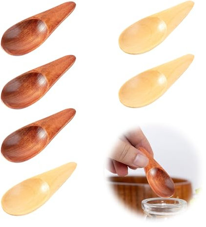 JRYGAC 6 Pièces Petites Cuillères en Bois, Mini Cuillères en Bois Naturel Ecologique, Cuillères à Miel de 6,5cm pour Thé, Cuillères de Cuisine en Bois pour Pots de Confiture Sucre Café Thé Condiments
