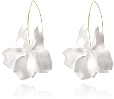 EVER FAITH Boucles d'oreilles en forme de pétale pour femme Boho Fleur blanche Rose Pétale Acrylique décalé Grande longue goutte Boucles d'oreilles pour l'été Plage, 3.1 x 1.9 Zoll, Acrylique