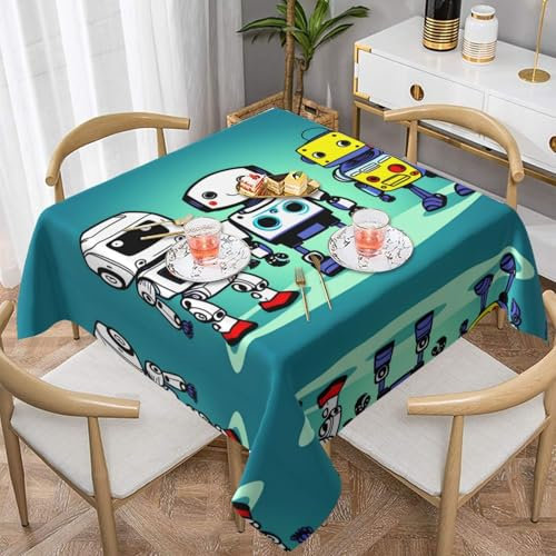 YYHHAOFA wedding Party Square Table Cloth Cover Decorations 60x60 Square Tablecloth for 30-46 Inch Home Dining Room Kitchen Decor Cute Cartoon Robots Prints
