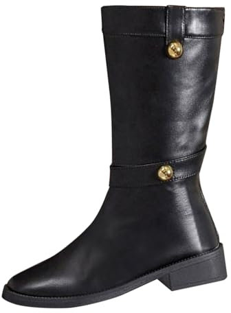 Stivaletti da equitazione da donna in pelle – Stivali western semi-lunghi in pelle da equitazione, Nero , 37