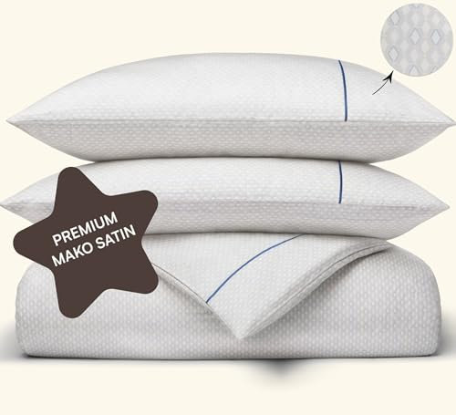 Amqua Mako Ropa de cama de satén 155 x 220 cm gris con estampados, juego de ropa de cama de 155 x 220 cm, ropa de cama de satén de 155 x 220 cm, reversible, 155 x 220 cm, 40 x 80 cm, diseño estético,