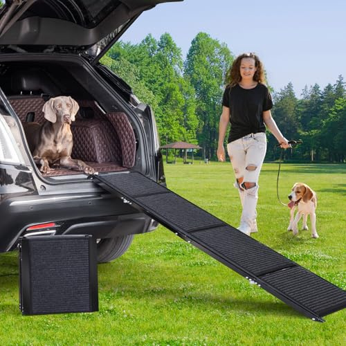 Uross Hundtrappa för bil 180 cm – hopfällbar hundtrappa för bil och SUV, aluminium hundtrappa för stora hundar, utdragbar hundtrappa för lastbilar, våningssäng