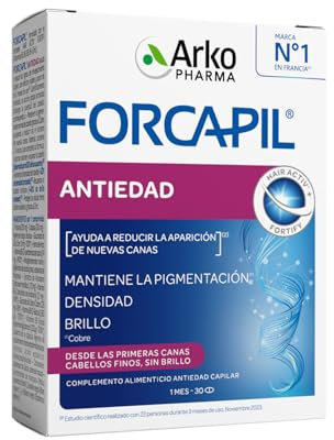 Arkopharma Forcapil Antiedad Comprimidos, Reduce la Aparición de Nuevas Canas, Aumenta la Densidad del cabello, Retrasa el Envejecimiento Capilar, Aporta Brillo Natural, Testado Científicamente