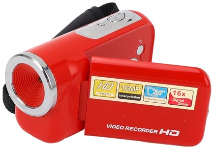 Videokamera, 16MP 1080p Vlogging Digital -Videokamera, Videobandspelare med 2 Tum Roterbar Skärm, 1/4 Tum Trådhål, för Resor (Röd)