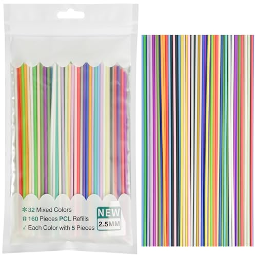 160 Pcs 3D Doodler Pen Refills, 3D Printing Pen Filament, Filament Refills PLA Threads, 3D Filament Refills PLA for 3Doodler PCL, 32 Colours Each Colour 75cm, with 22-page Picture Album and Copy Board