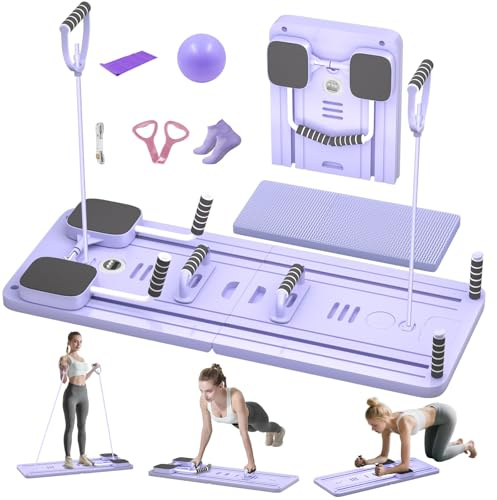 JUOIFIP Foldable Pilates Board - Multifunctional Auto-Rebound Pilates Reformer Board Equipment Set for Full Body Workouts, Fitness Gift for Women with Resistance Band