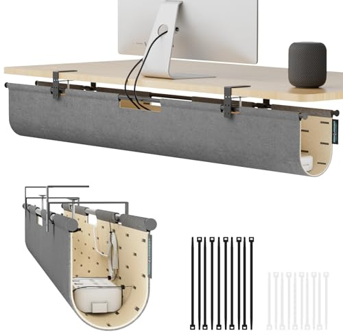 ERGO COLLECT Under Desk Cable Management,No Drill Standing Desk Wire Management,Felt Cord Organizer Tray For Office, Home (Gray/Khaki, 45.3)