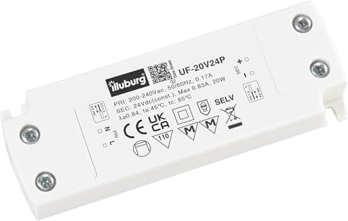 illuburg LED-transformator 24 V 20 W platt flimmerfri ljudlös för GU4 GU5,3 LED-remsor möbler dold montering strömförsörjning drivrutin förkopplingsdon driver strömförsörjning