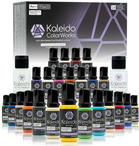 Gaahleri Kaleido Primary 24-Color Set B – Pintura acrílica para aerógrafo, prediluida, brillante, con diluyente y limpiador