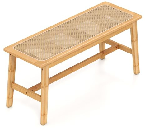 RELAX4LIFE Panca Scarpe per Ingresso, Panca da Sala da Pranzo in Bambù con Seduta in Rattan PVC Intrecciato a Mano per Ingresso, Cucina e Soggiorno, 100 x 35 x 45 cm, Naturale