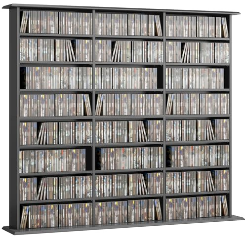 HOMCOM 1032 CD/594 DVD Storage Unit 594 Blu-ray Media Storage Shelf Black | 24 Compartments, 18 Adjustable Shelves, CD Tower, Living Room, Bedroom, Office