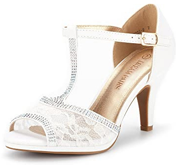 DREAM PAIRS Women's Heeled Sandals Wedding Platform Sandal for Women, AMORE_3 | adjustable T-strap, smooth PU insole, TPR outsole