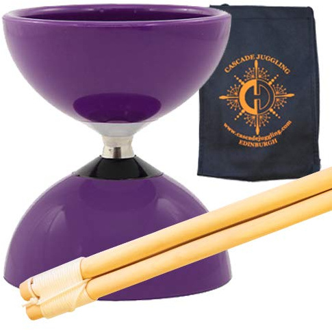 Carousel Bearing Diabolo Set - Kids, Fast Bearing Diablo with Wood Sticks, Pro String and Cascade Juggling Bag (Purple)