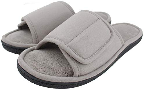 Men's Open Toe Slippers, 60D Memory Foam Indoor Slip on All-Season Wear