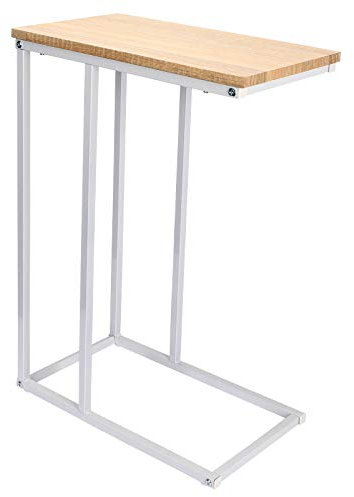 WOLTU Beistelltisch, Couchtisch C Form, Wohnzimmertisch mit Metallgestell, Sofatisch Kaffeetisch, für Kaffee und Laptop, 45 x 63,5 x 25 cm, Helle Eiche + Weiß
