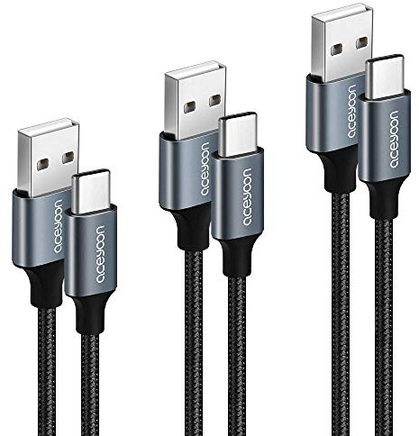aceyoon USB 2.0 auf USB C Kabel, [3 Stück 0.3m+0.5m+1m] USB Typ C Kabel Schnellladekabel und Datenkabel mit Nylon Geflochtenes für Galaxy S24 S23, für Huawei, für Google und mehr