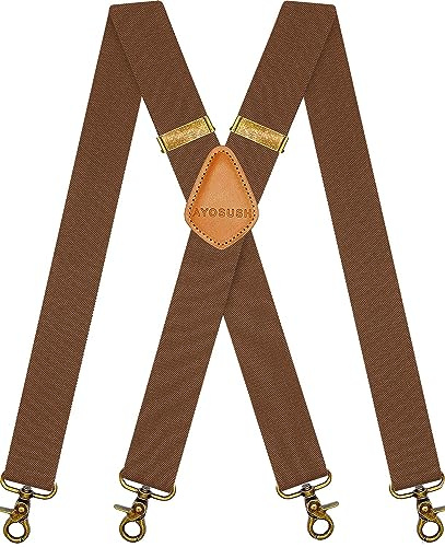 AYOSUSH Vintage Suspenders for Men Heavy Duty 4 Snap Hooks for Belt Loops Adjustable X Back (Coffee, One Size)