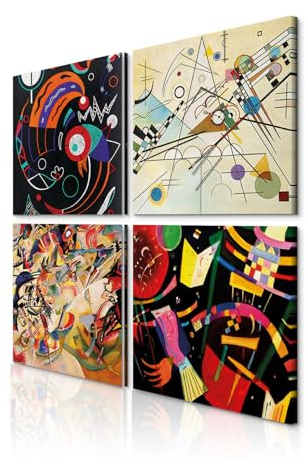 decomonkey Quadro Stampa su Tela Set Astrazione 4 pezzi- 20x20 cm | Decorazione Soggiorno Camera da letto Ufficio Decorazione da parete Tela Murale Fotografia Colorato Animali