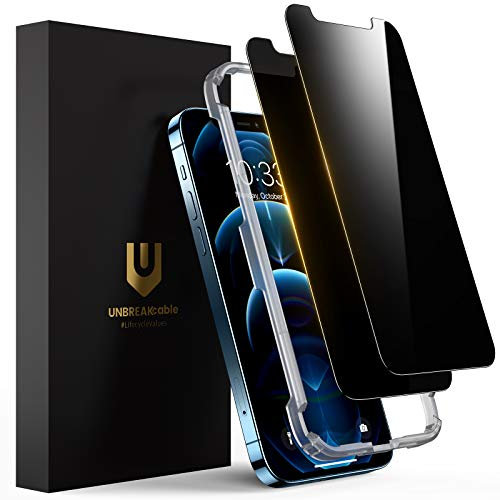 UNBREAKcable Privacy Screen Protector for iPhone 12/iPhone 12 Pro [2 Pack], 9H Hardness Anti Spy Tempered Glass Film for iPhone 12/12 Pro 6.1-Inch [Easy Installation,Bubble Free and Case Friendly]