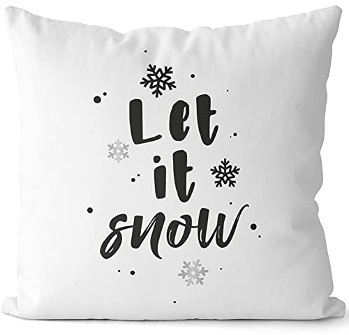 JUNIWORDS Kissen, Let it Snow, Silberne Schneeflocken, 40 x 40 cm, 2-farbig, Weiß-Dunkelrot