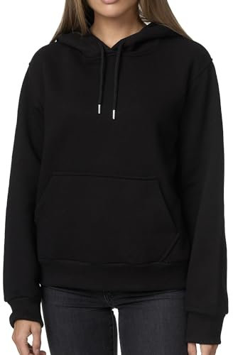 Smith & Solo Hoodie Damen – Kapuzenpullover Frauen Baumwolle Long, mit Kapuze Pullover Sweatshirt Rundhals, Slim Fit Freizeit Sport Langarmshirt, Hoodies Training - Pulli Streetwear Schwarz M