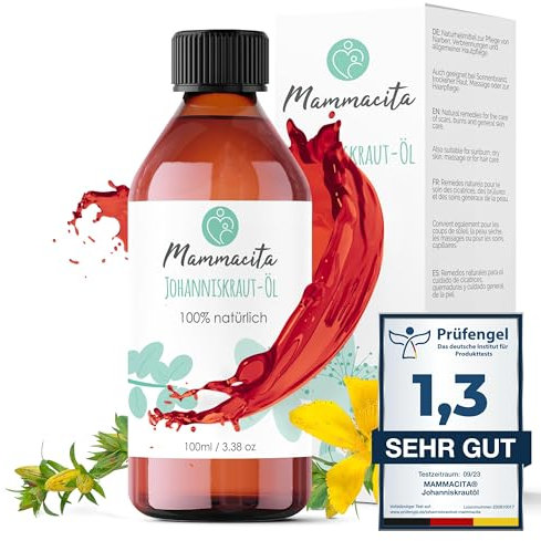 MAMMACITA® Johanniskrautöl Bio für schöne Haut 100ml - hilft bei Narben und trockene Haut - Johanniskraut hochdosiert für eine natürliche Gesichts- und Feuchtigkeitspflege für alle Hauttypen