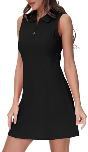 MoFiz Vestito Polo Estivo Lavoro Abito Senza Maniche Sportivo Tenis Golf Dress con Zip da Donna Nero XL