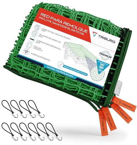 Red de Remolque TRIBURG 2,5x4 Incl. 10x Ganchos tensores - Red de Remolque con Marcas en Las Esquinas y Refuerzo en los Bordes Incl. 10x tensores de Goma con Ganchos [Goma tensora con Ganchos]